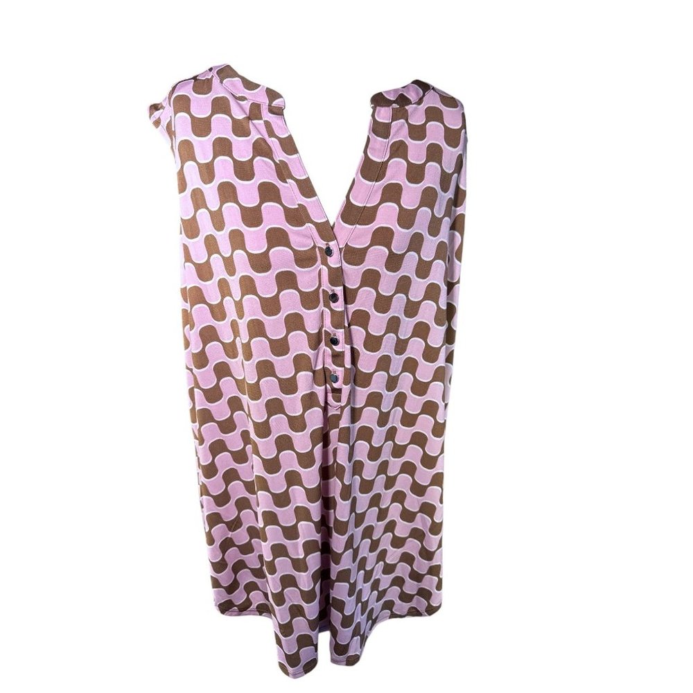 Cato Womens Sleeveless Pink Brown Wave Print Tunic Top With Button Details 18/20